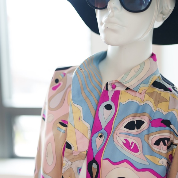 EMILIO PUCCI Vintage Multicolour Psychedelic Long Sleeve Silk Blouse - Picture 12 of 13